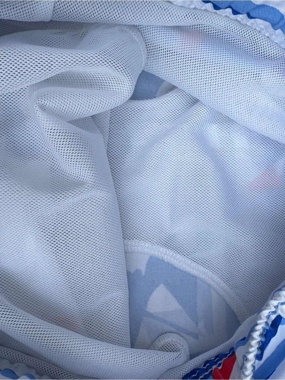 Kids Blue & White Sailboat Swim Trunks